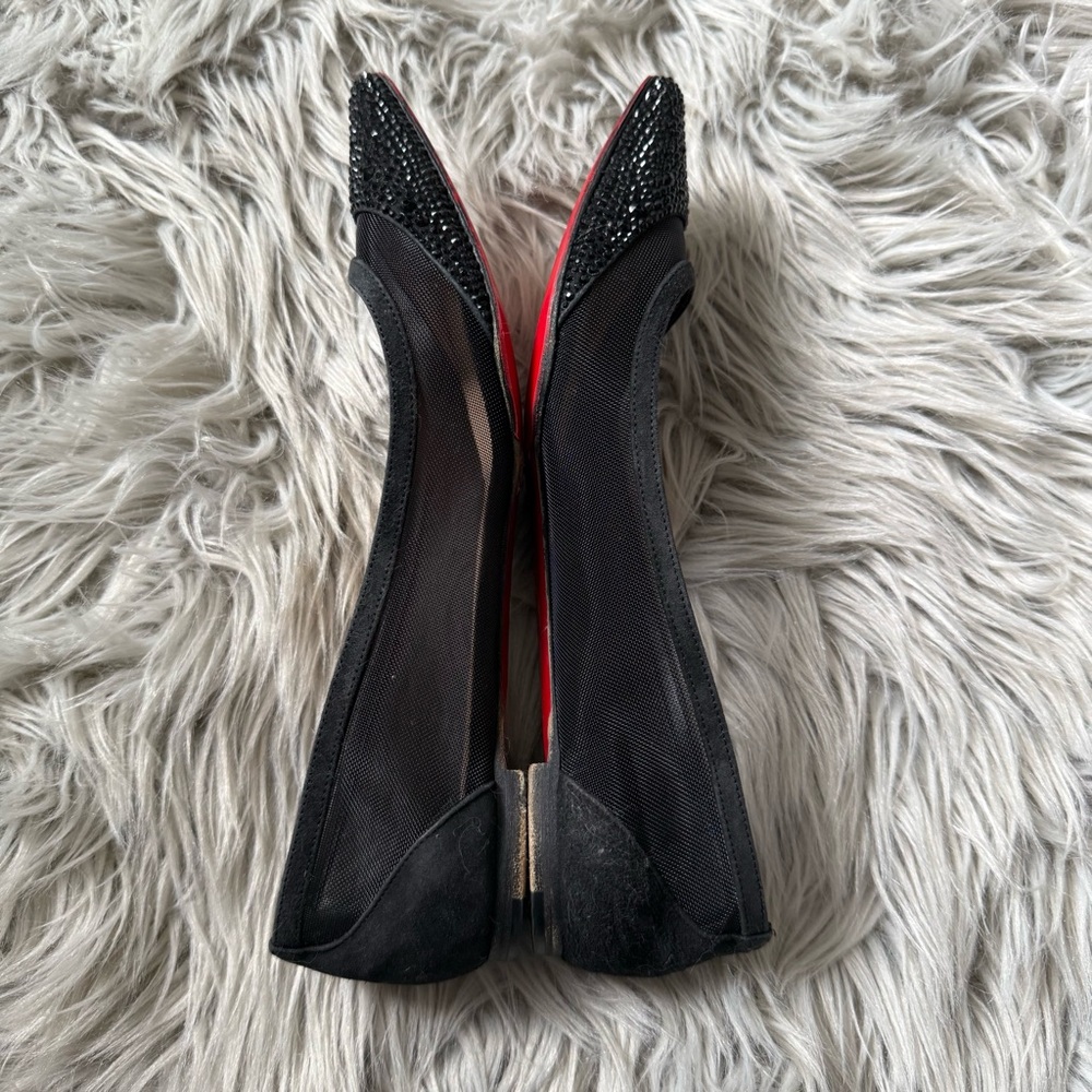 CHRISTIAN LOUBOUTIN Black Mesh Suede Galativi Strass Crystal Pointed-Toe Flats - Picture 4 of 9